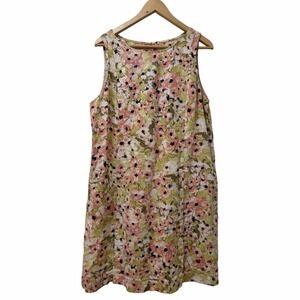 J Jill Womens Love Linen Midi Shift Dress Size L Floral Coastal Beachy Travel